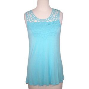 Cable & Gauge Shirt Top Small Butter Soft Stretch Sleeveless Keyhole Crochet NWT